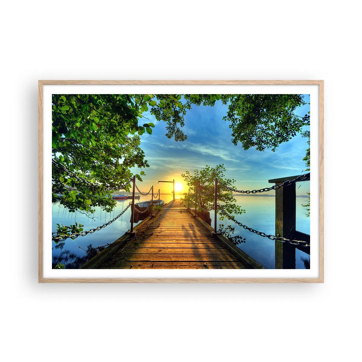 Poster in light oak frame - Sunset by the Water - 100x70 cm