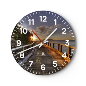 Wall clock - Clock on glass - Walking towards the Sun - 40x40 cm