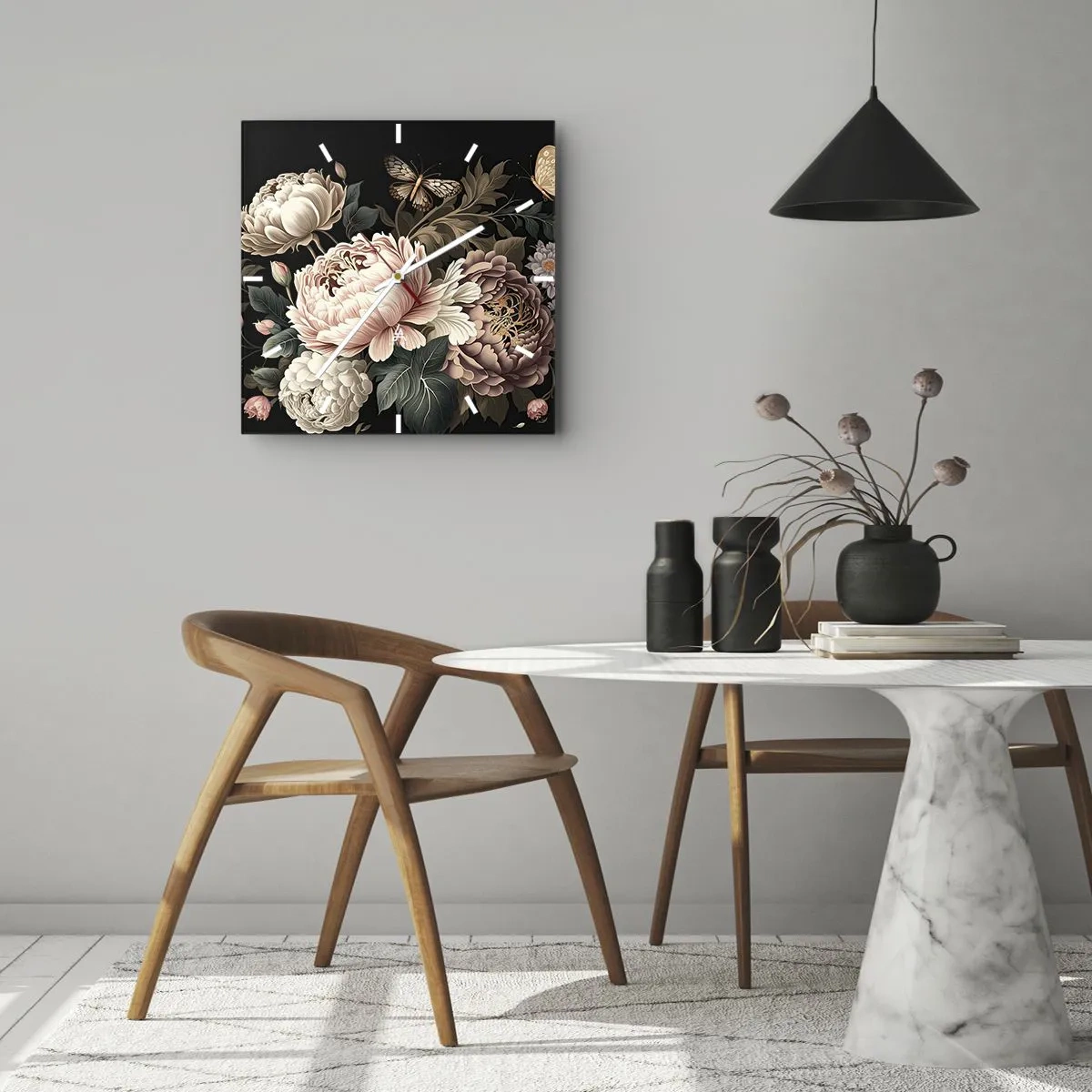 Wall clock - Clock on glass - Baroque Style - 40x40 cm