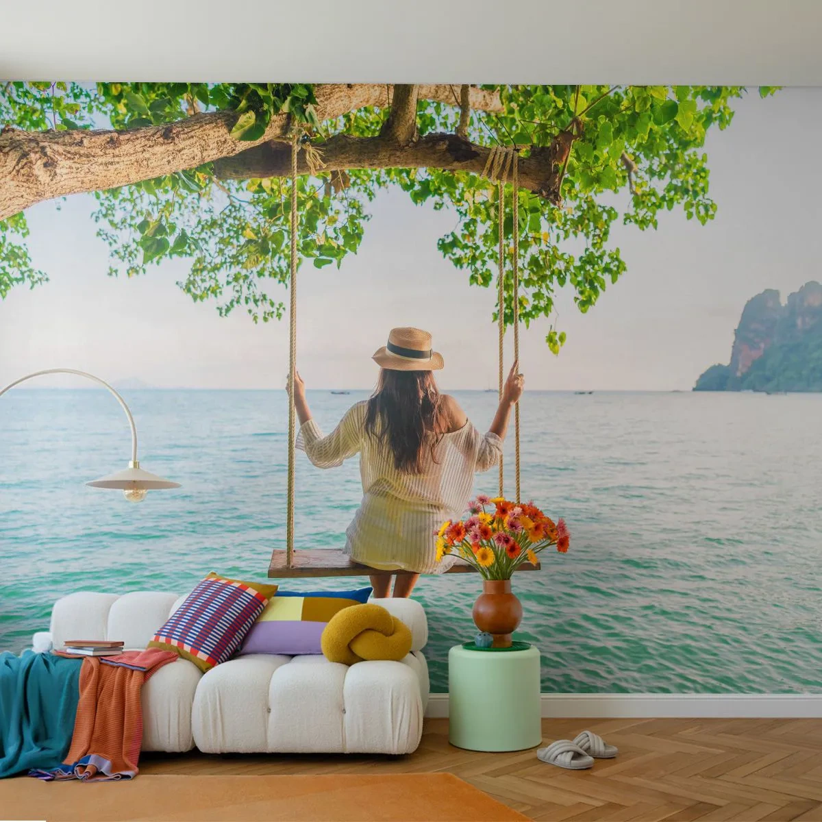 Photo Wallpaper Premium Canvas - Life Is Beautiful - Relaxation, Swing, Woman - 250x175 cm