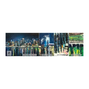 Photo Wallpaper Sample Self-Adhesive Deluxe Sticker - Cascade Of Lights - City, Architecture, River - 100x30 cm