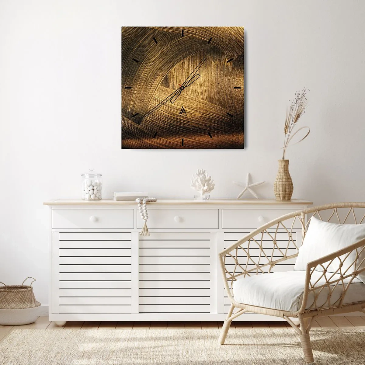 Wall clock - Clock on glass - In a Golden Labirynth - 40x40 cm