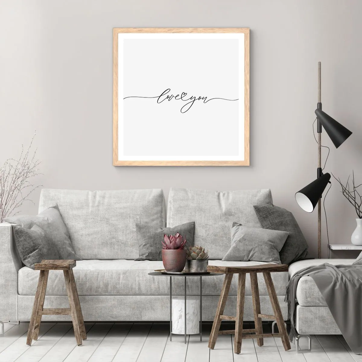 Poster in light oak frame - Black on White - 50x50 cm