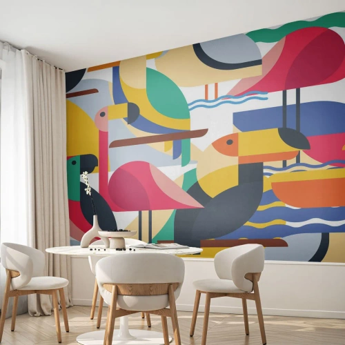 Photo Wallpaper Standard Eco - Birds' Party - Abstraction, Pelican, Piece - 200x140 cm