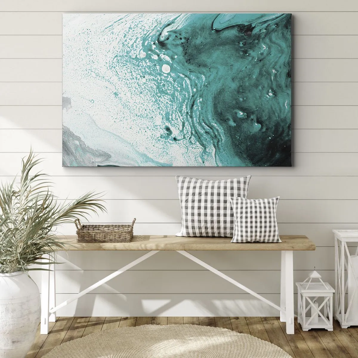 Canvas picture - Abstract composition in turquoise shades on a white background - 70x50cm - Dissolving in White and Turquoise - Modern wall decoration for the living room and bedroom ARTTOR