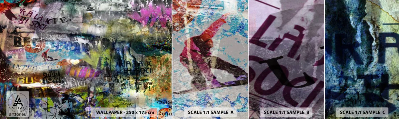 Photo Wallpaper Sample Standard Eco - Collage of Memories - Graffiti, Mural, Modern Pattern - 100x30 cm