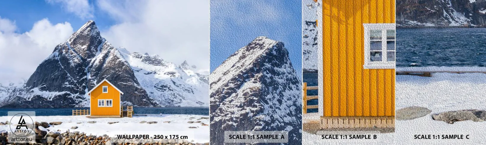 Photo Wallpaper Sample Premium Sand - Scandinavian Holiday - Winter, Alps, Mountains - 100x30 cm