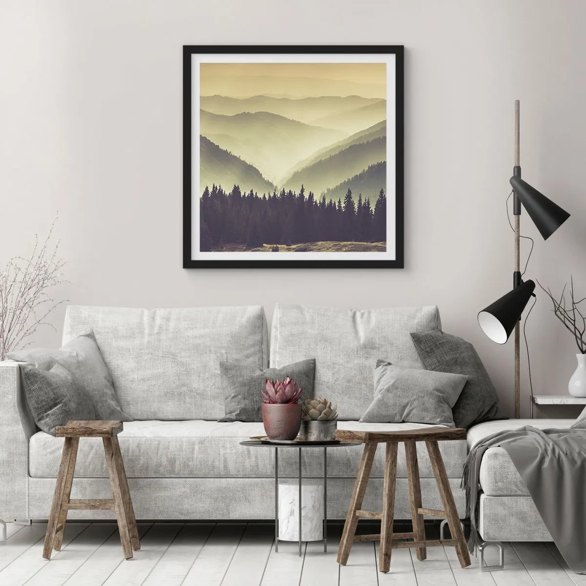 Poster in black frame - In a Faraway Land, Past the Mountains - 60x60 cm