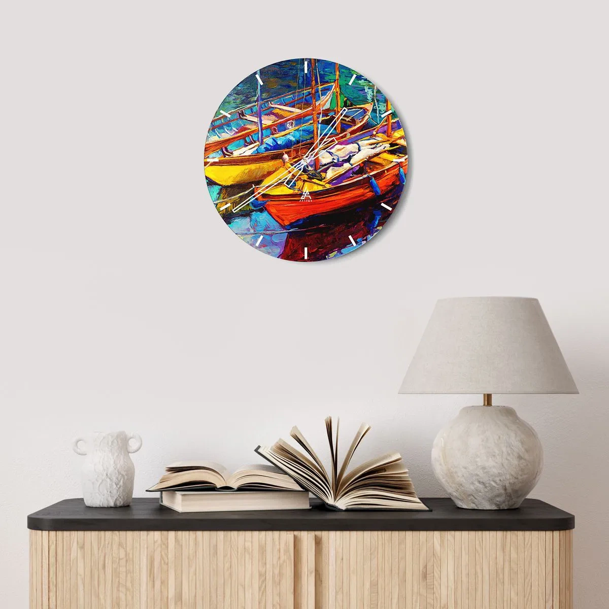 Wall clock - Clock on glass - On Water Thick with Colours - 40x40 cm