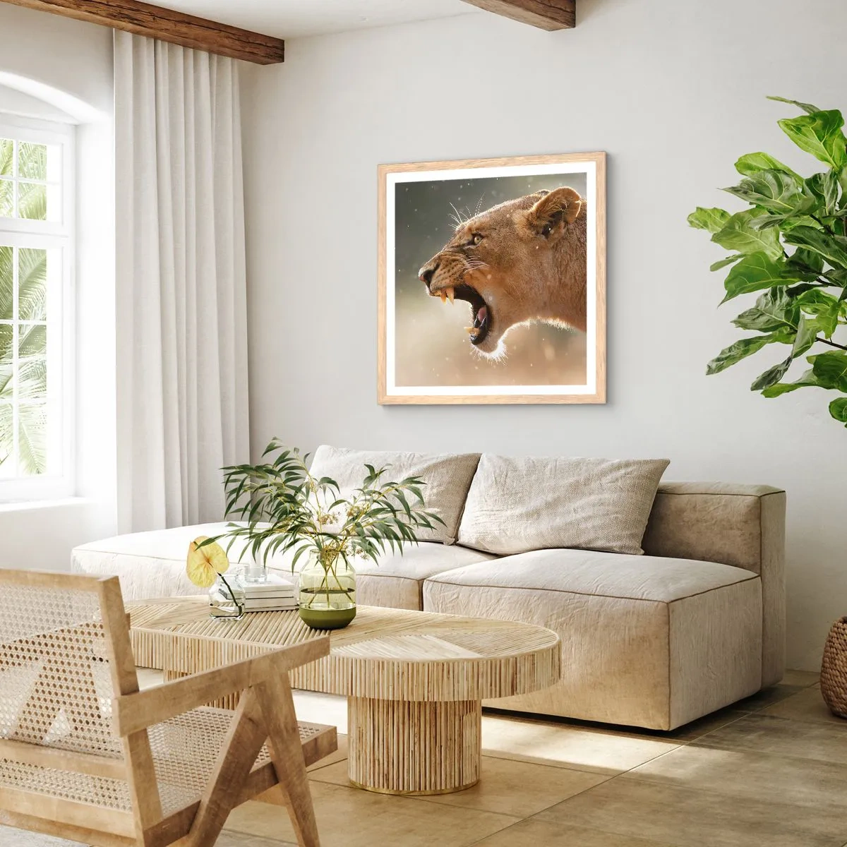 Poster in light oak frame - Try Not to Listen - 50x50 cm