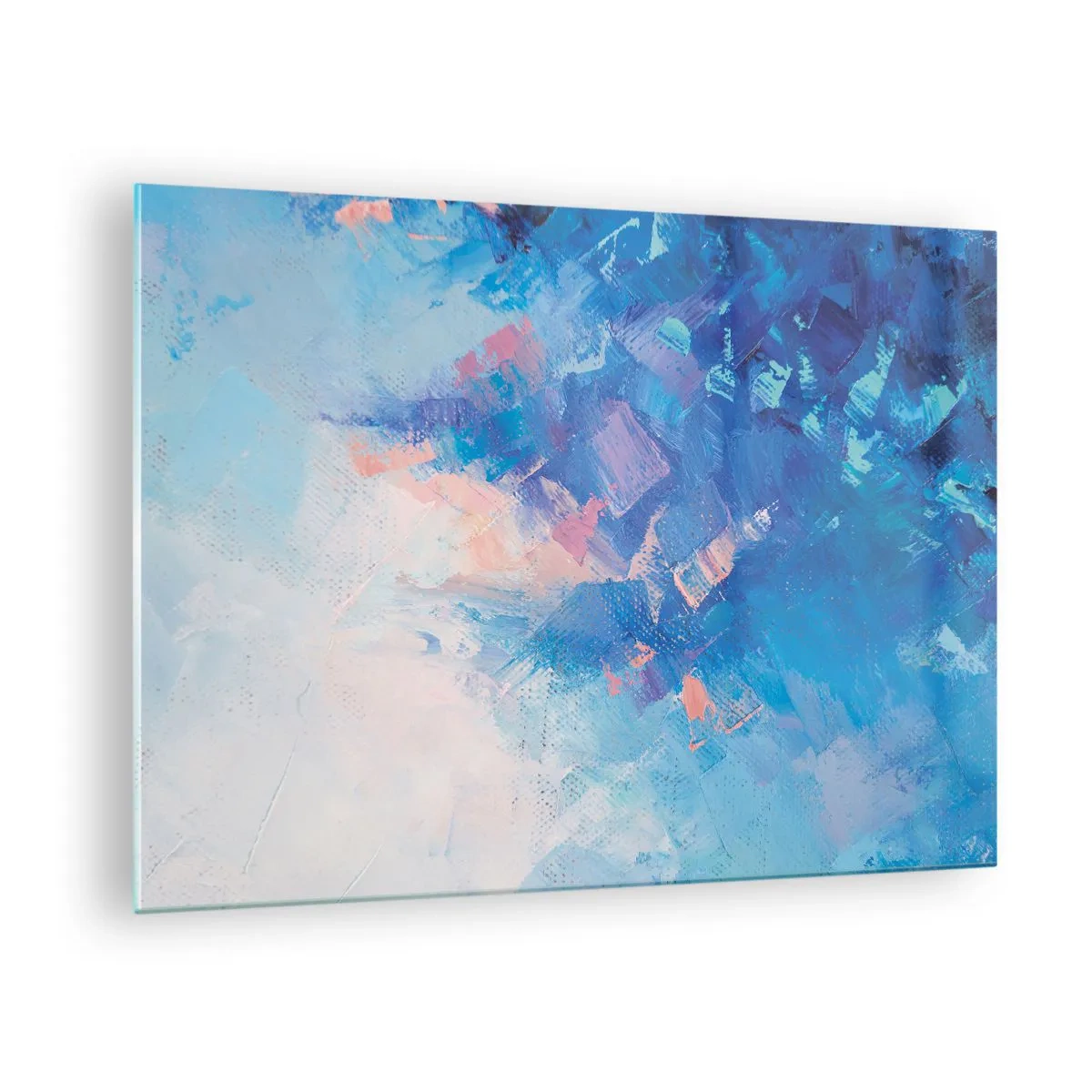 Glass picture - Abstract winter landscape with cool blues and soft pink hues - 70x50cm - Winter Abstract - Modern wall decoration for the living room and bedroom ARTTOR