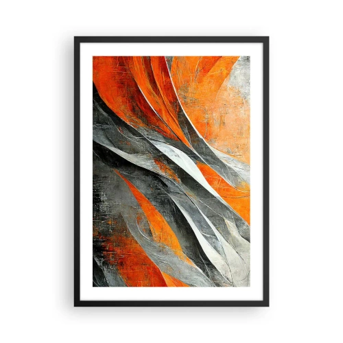 Poster in black frame - Dynamic abstraction in shades of orange and gray - 50x70cm - Heat and Coolness - Modern wall decoration for the living room and bedroom ARTTOR