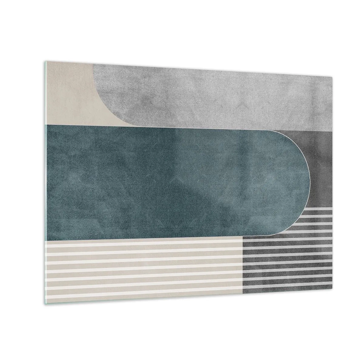 Glass picture - Geometric form in shades of gray, beige and green - 70x50cm - Levelled Composition - Modern wall decoration for the living room and bedroom ARTTOR
