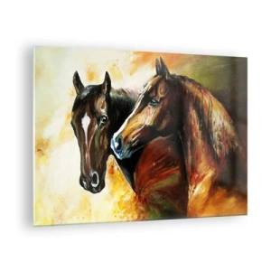 Glass picture - Two horses in an artistic, dynamic composition - 70x50cm - Twice More Charm - Modern wall decoration for the living room and bedroom ARTTOR