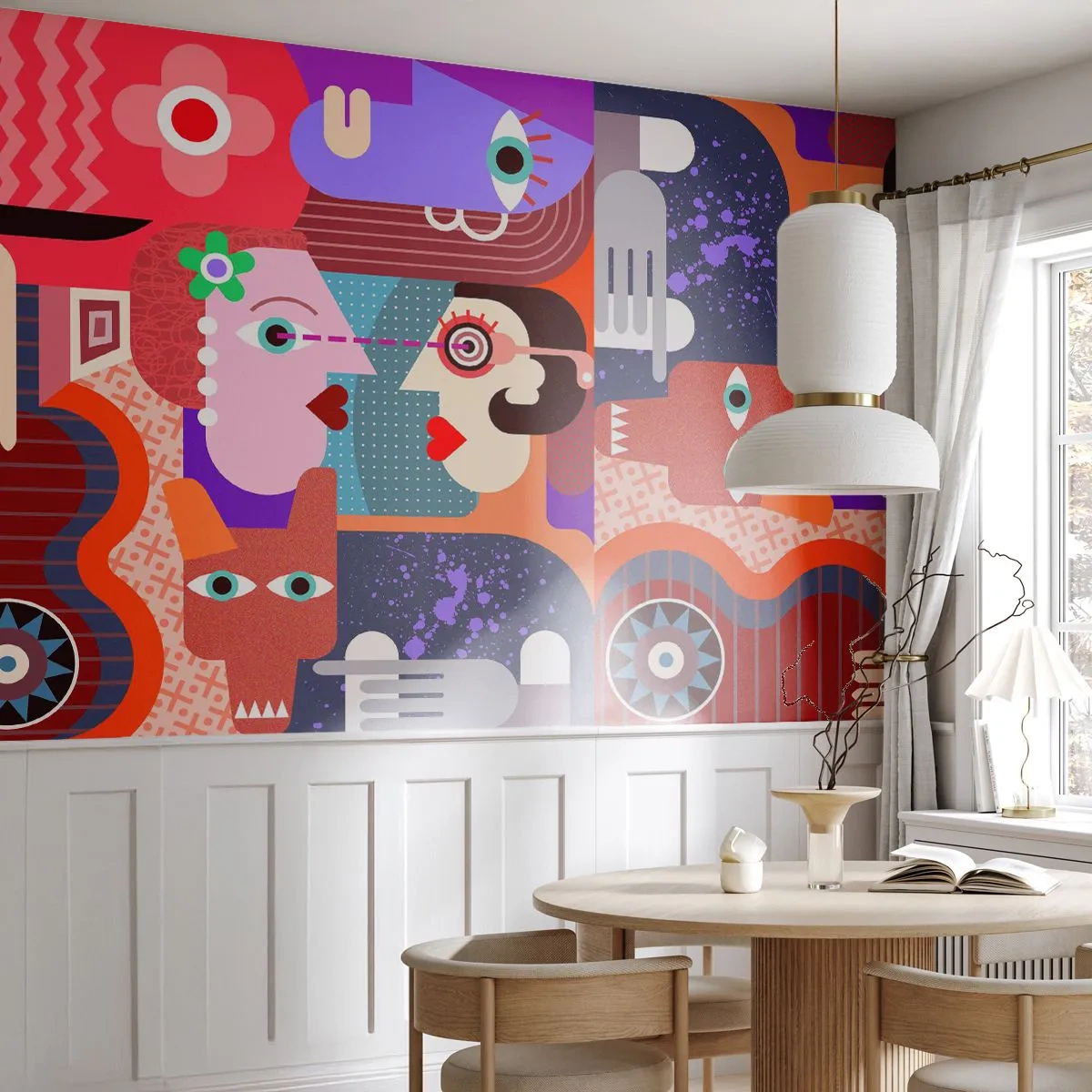 Photo Wallpaper Premium Canvas - Eye to Eye - Abstraction, Piece, Faces - 450x315 cm