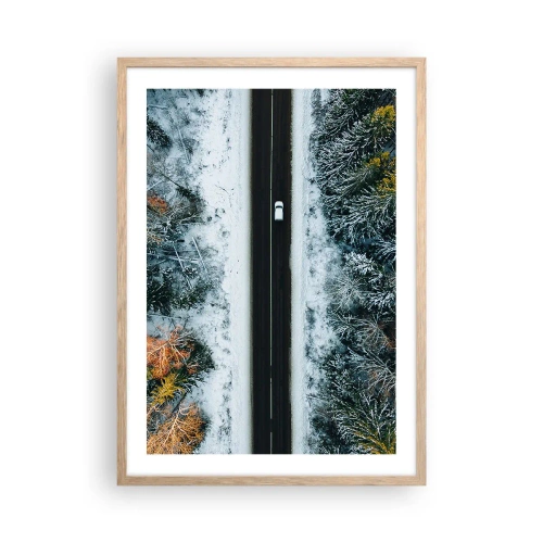 Poster in light oak frame - Through a Wintery Forest - 50x70 cm