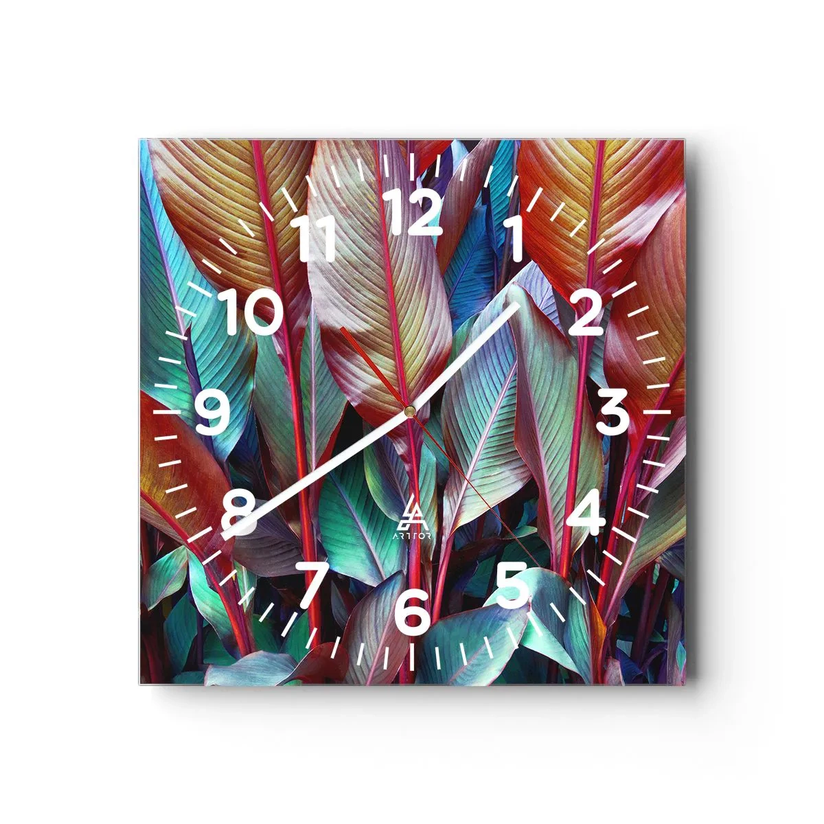 Wall clock - Clock on glass - Colourful Thicket - 40x40 cm