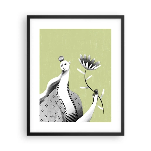 Poster in black frame - Modernist Portrait - Holding a FLower - 40x50 cm