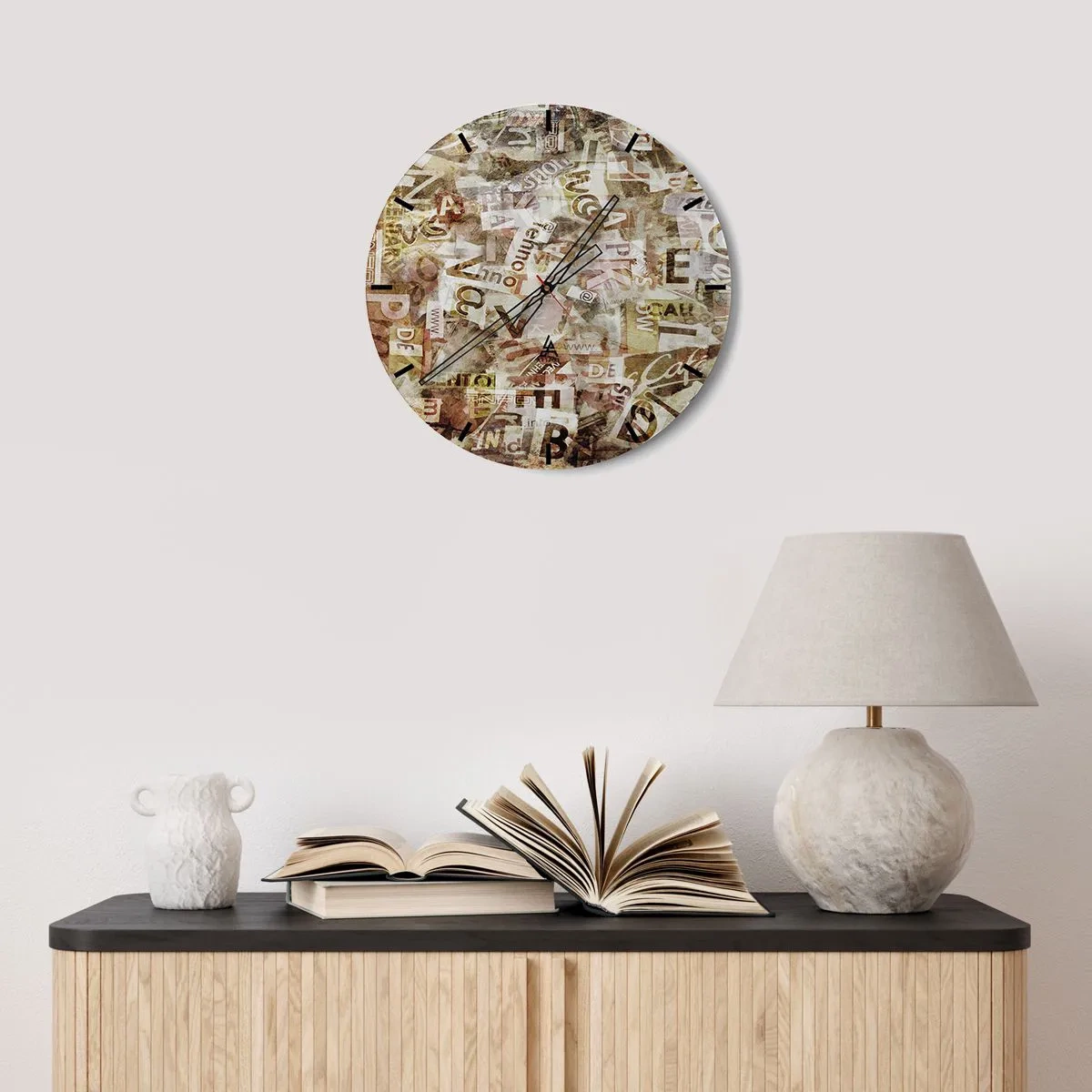 Wall clock - Clock on glass - Jumbled up Words - 40x40 cm