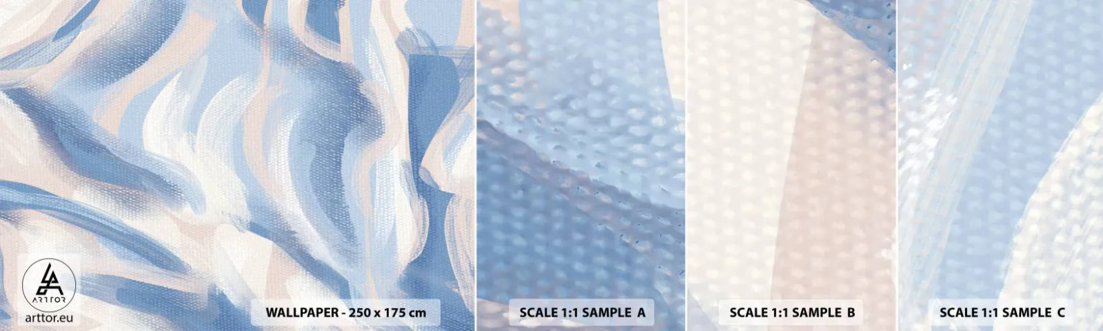 Photo Wallpaper Sample Self-Adhesive Deluxe Sticker - Blue Waves - Pastel, Minimalism, Piece - 100x30 cm