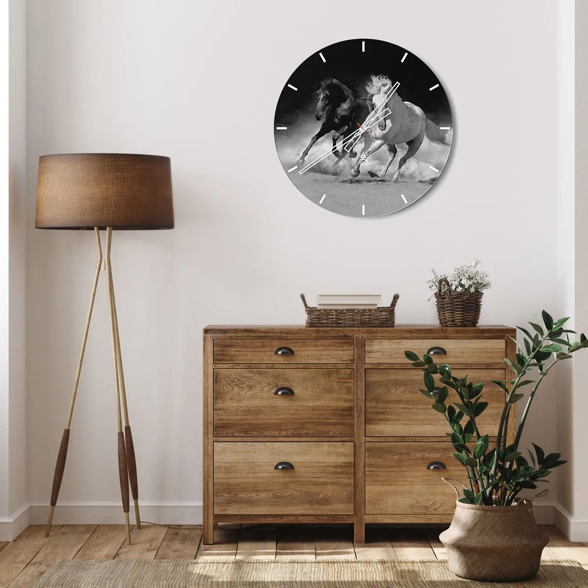 Wall clock - Clock on glass - Gallop of Freedom - 40x40 cm