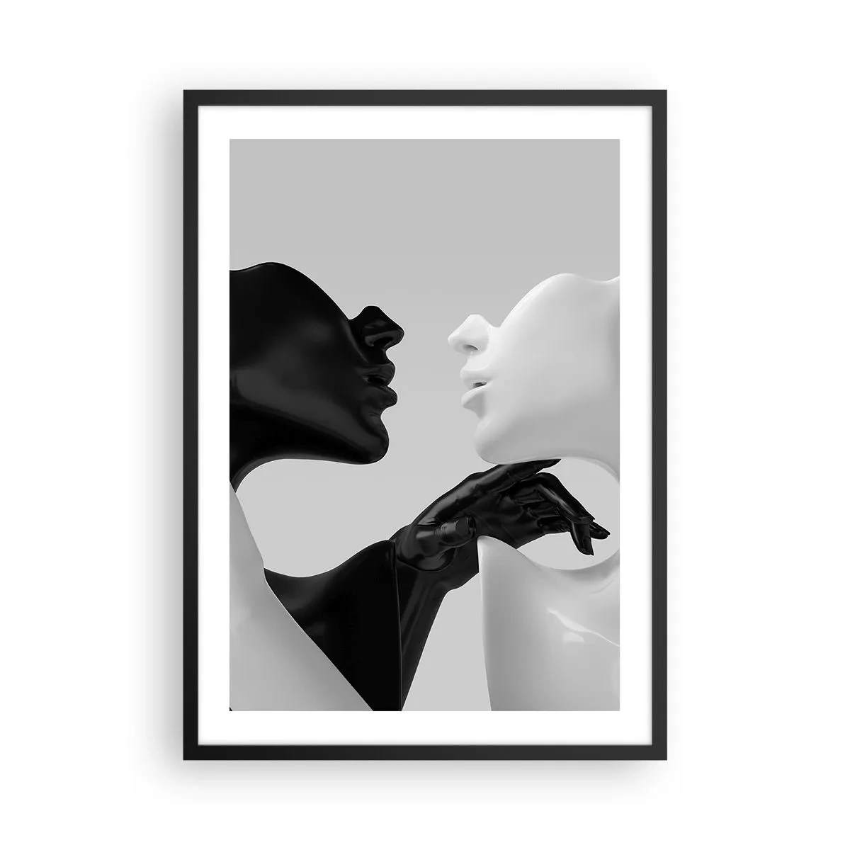 Poster in black frame - A black and white composition of two faces in close contact. - 50x70cm - Attraction - Desire - Modern wall decoration for the living room and bedroom ARTTOR