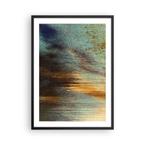 Poster in black frame - An abstract composition of gold and blue paint strokes. - 50x70cm - Non-accidental Colourful Composition - Modern wall decoration for the living room and bedroom ARTTOR