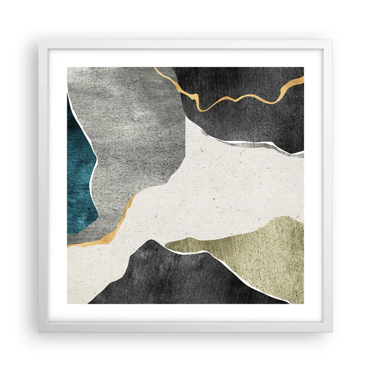 Poster in white frmae - Mosaic Composition with a Gold Thread - 50x50 cm