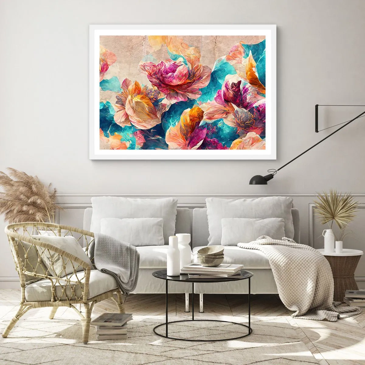 Poster in white frmae - Colourful Splendour of a Bouquet - 100x70 cm