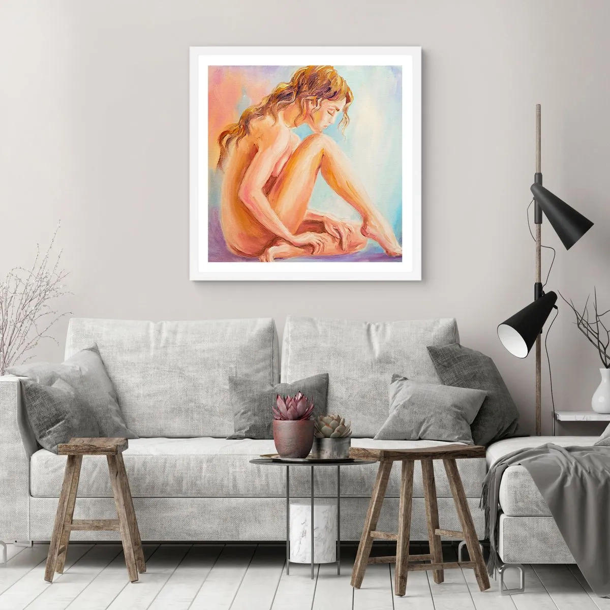 Poster in white frmae - Nude of Youth - 60x60 cm
