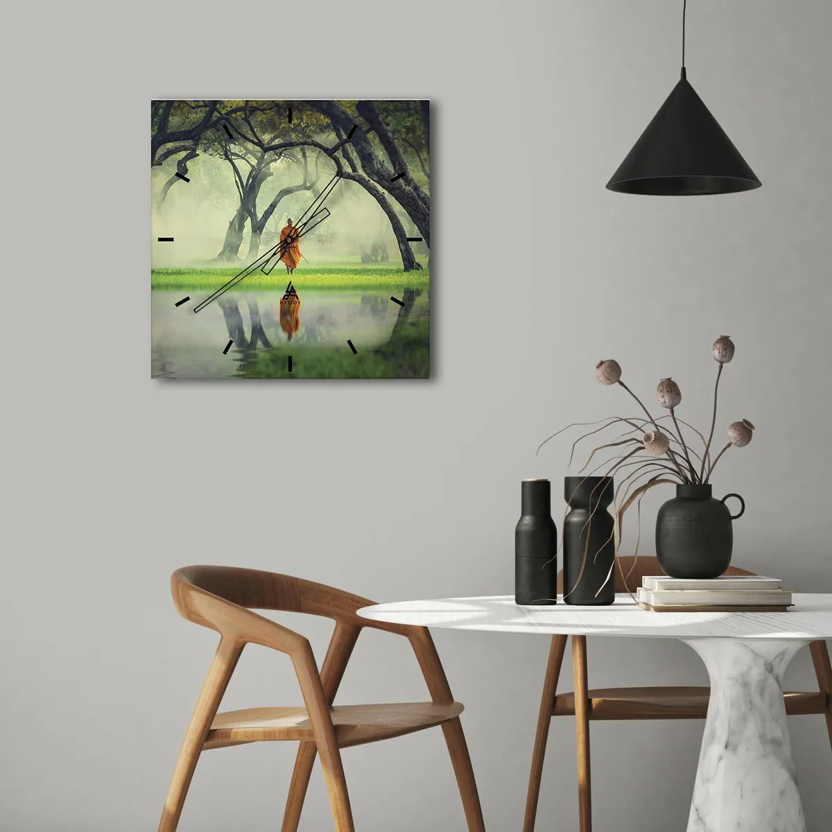 Wall clock - Clock on glass - On the Way to Enlightenment - 30x30 cm