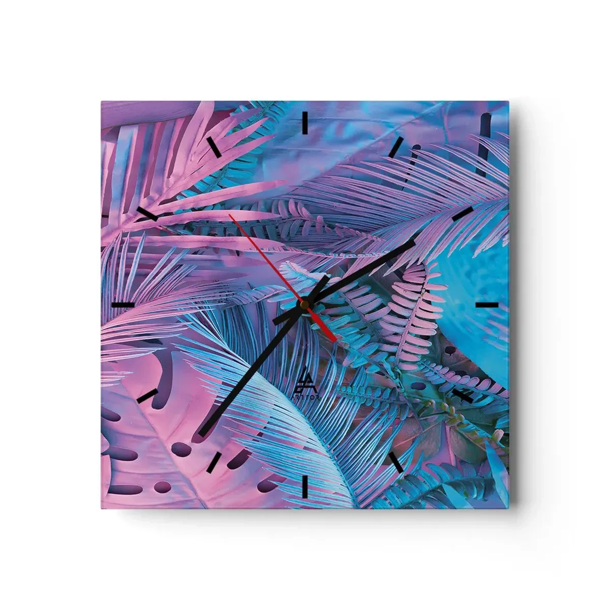 Wall clock - Clock on glass - Tropics in Pink and Blue - 30x30 cm