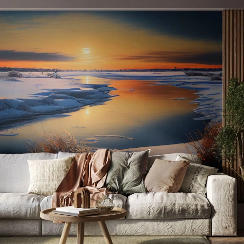 Custom Wallpaper Premium Sand - Winter Sunset - Winter, River, Landscape