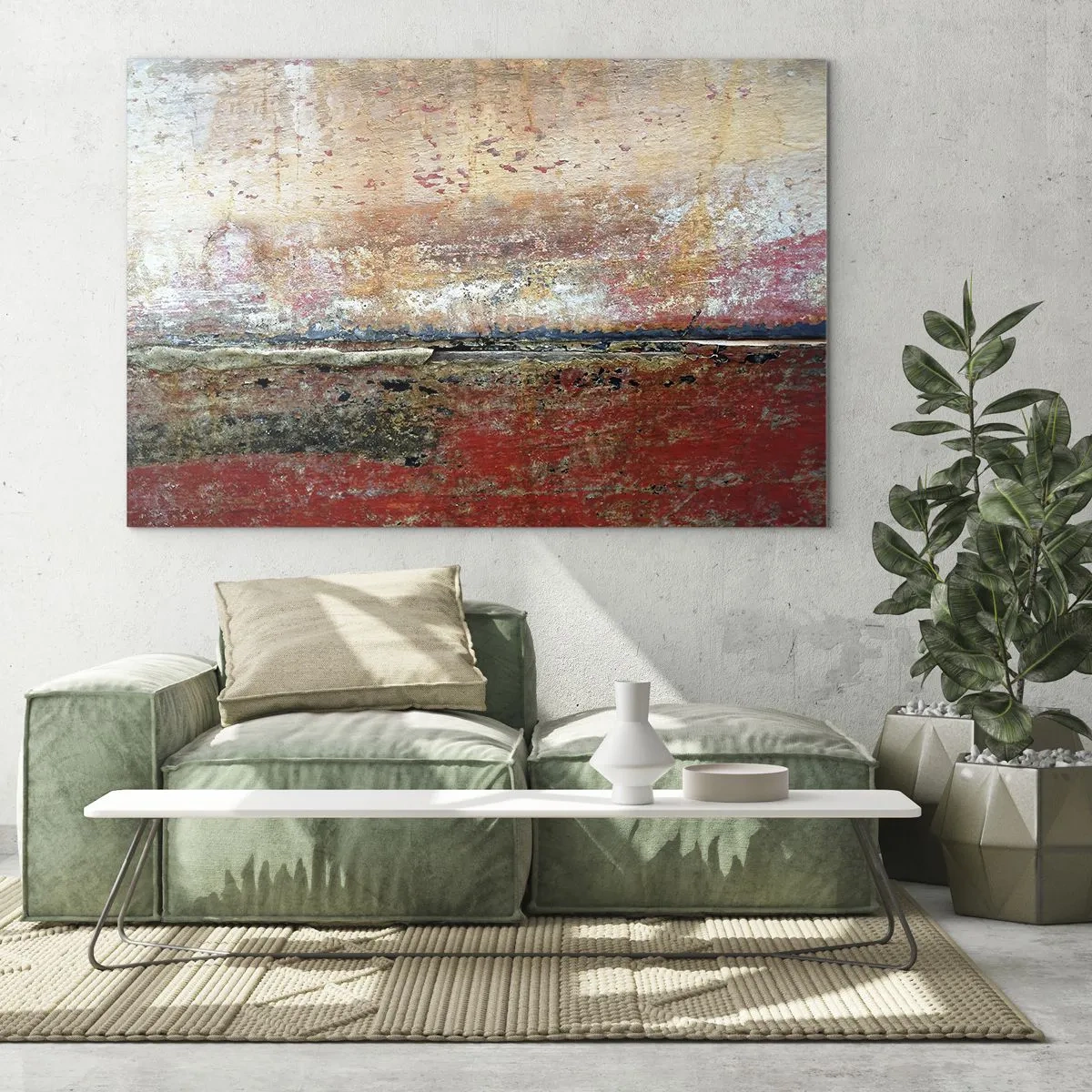 Glass picture - Abstract texture in shades of red and ochre - 70x50cm - Might Be the Sea - Modern wall decoration for the living room and bedroom ARTTOR