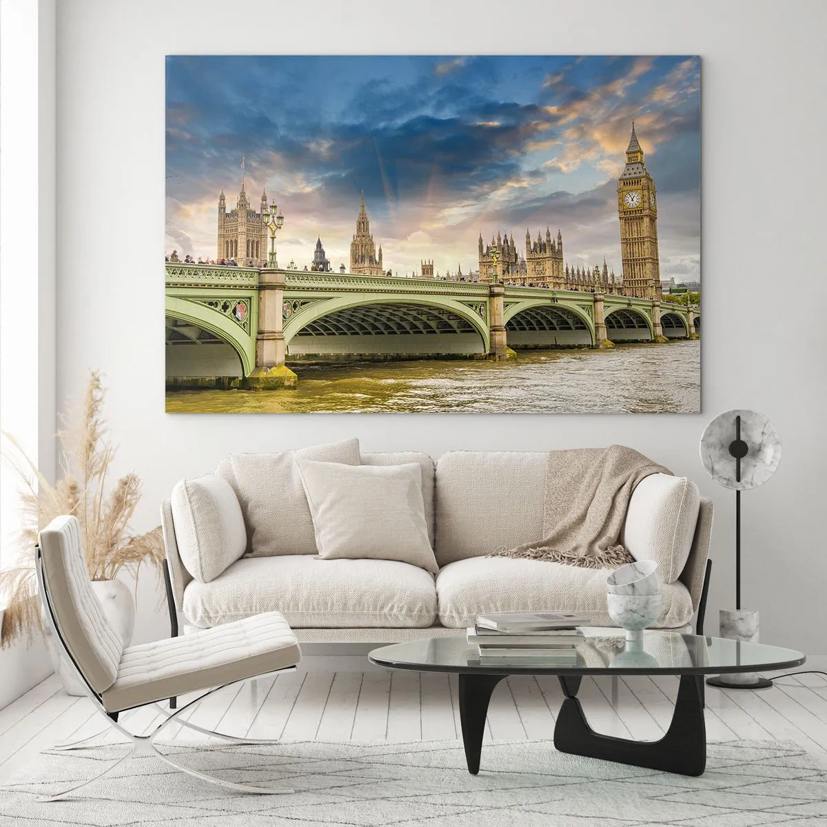 Glass picture - Big Ben and Westminster Bridge at sunset - 70x50cm - Time Stood Still in the Imperium - Modern wall decoration for the living room and bedroom ARTTOR