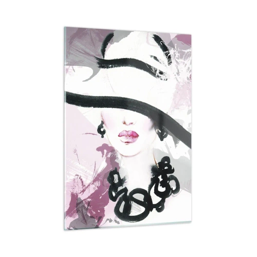 Glass picture - Portrait of a Lady in Black and Pink - 50x70 cm