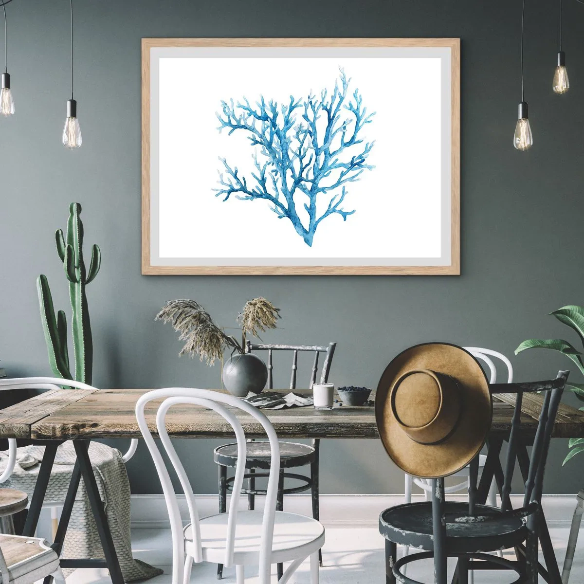 Poster in light oak frame - Sea Filigree - 70x50 cm