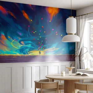 Photo Wallpaper Premium Canvas - On Blue Wind - For children, Colorful Balloons, Abstraction - 250x175 cm