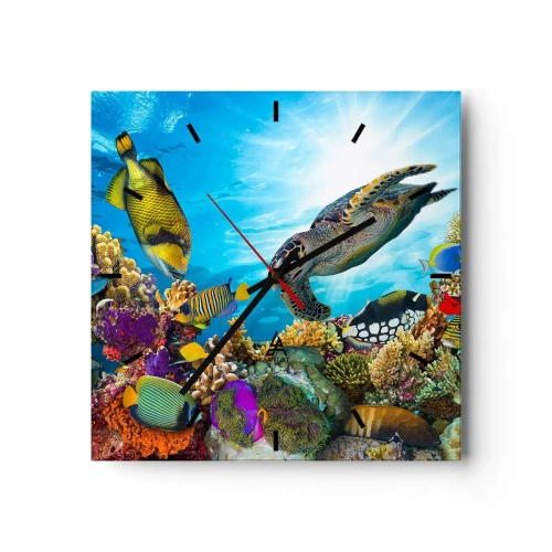 Wall clock - Clock on glass - Coral Promenade - 30x30 cm