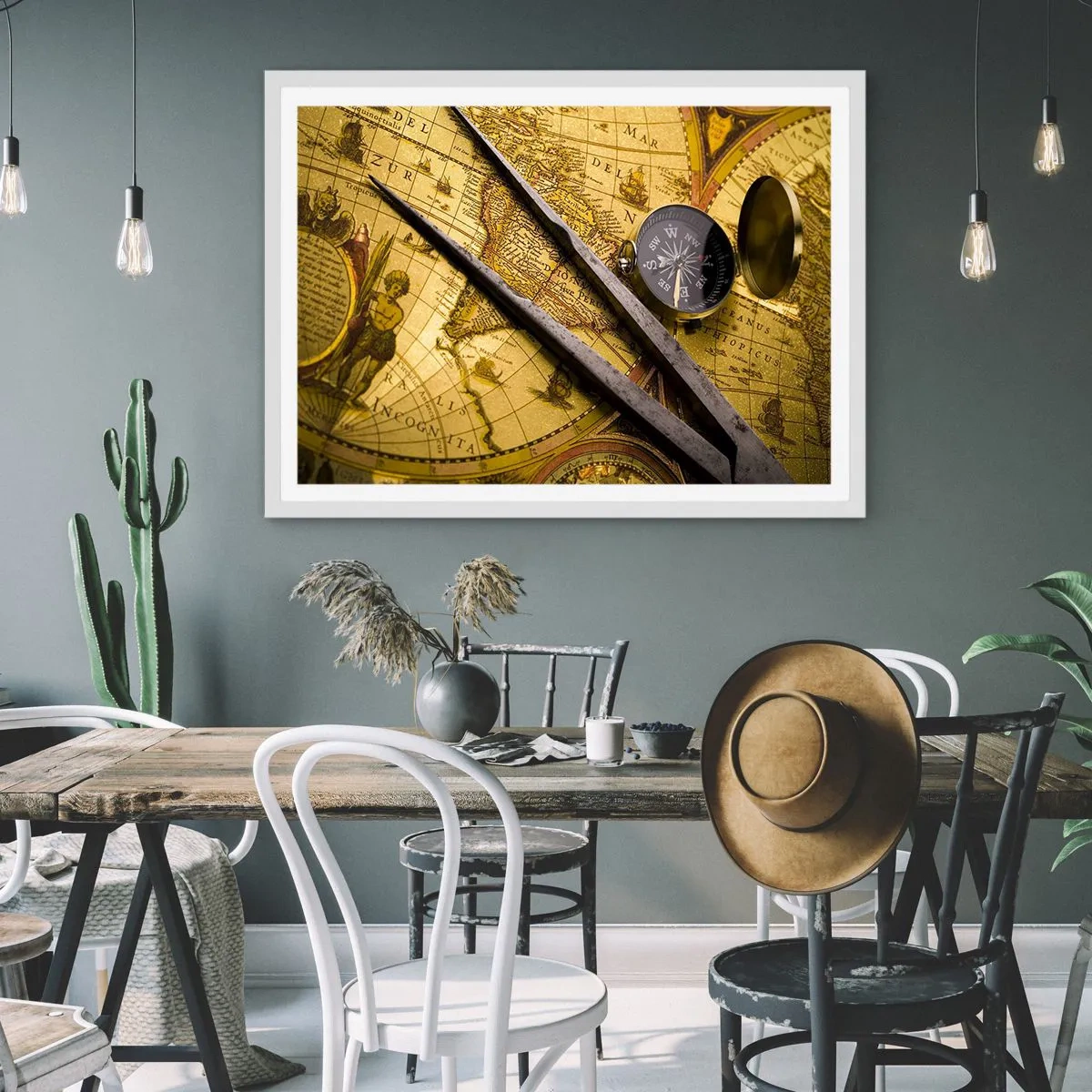 Poster in white frmae - With a Compass through the Seas - 50x40 cm