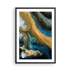 Poster in black frame - An abstract composition in shades of gold and blue. - 50x70cm - Blue -Yellow - Mutal Influences - Modern wall decoration for the living room and bedroom ARTTOR