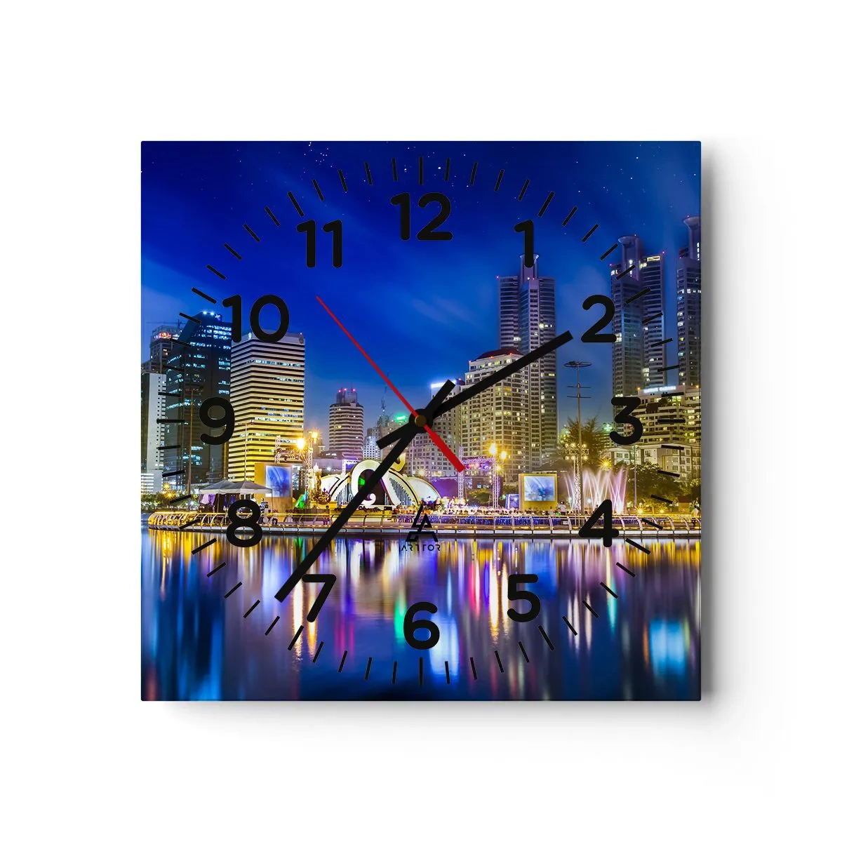 Wall clock - Clock on glass - Rainbow Night of a Metropolis - 40x40 cm