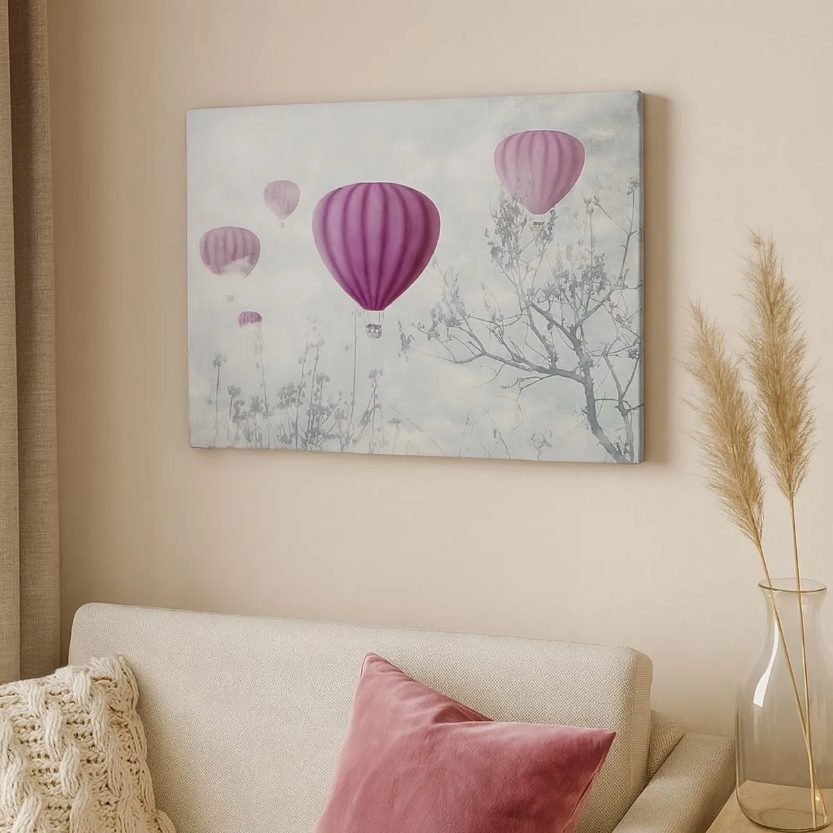 Canvas picture - Purple balloons floating above the trees in the clouds - 70x50cm - Like Ships in the Sky - Modern wall decoration for the living room and bedroom ARTTOR