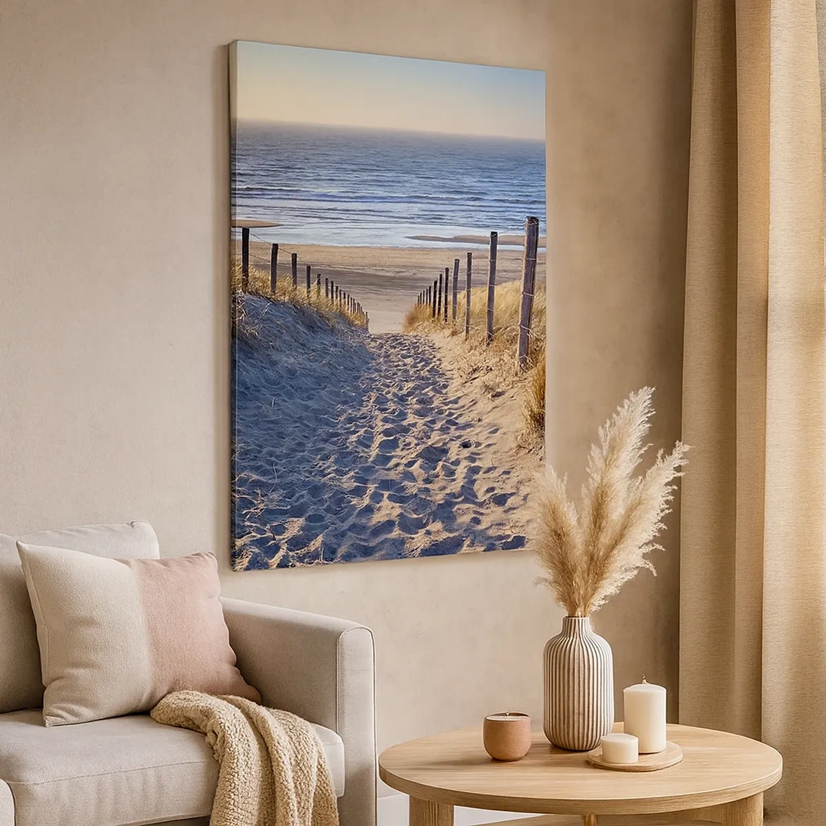 Canvas picture - Sound of the Sea, Singing of the Birds, Wild Beach among Grass - 50x70 cm