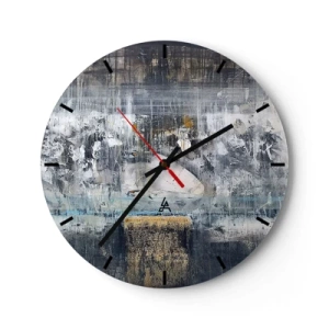 Wall clock - Clock on glass - Abstract composition in cool shades with textures - 30x30cm - Icy Path - Modern wall decoration for the living room, kitchen, and bedroom ARTTOR