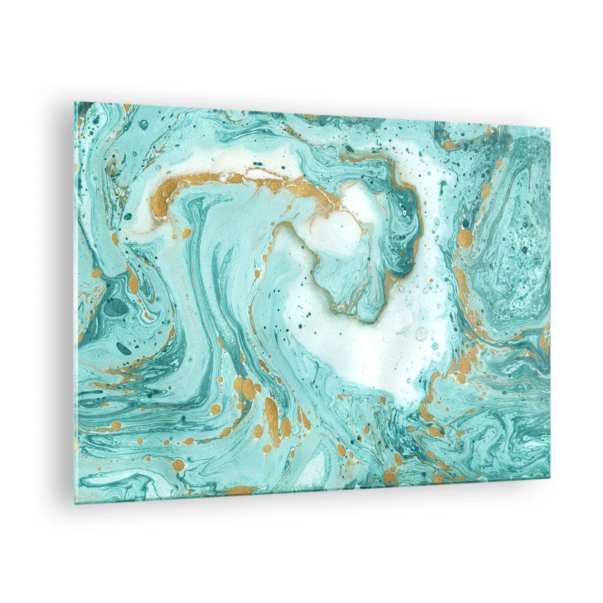 Glass picture - Turquoise and gold marble-style pattern - 70x50cm - Under the Great Wave of the Edo Period - Modern wall decoration for the living room and bedroom ARTTOR
