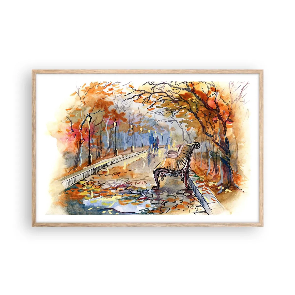 Poster in light oak frame - Walking together into Autumn - 91x61 cm