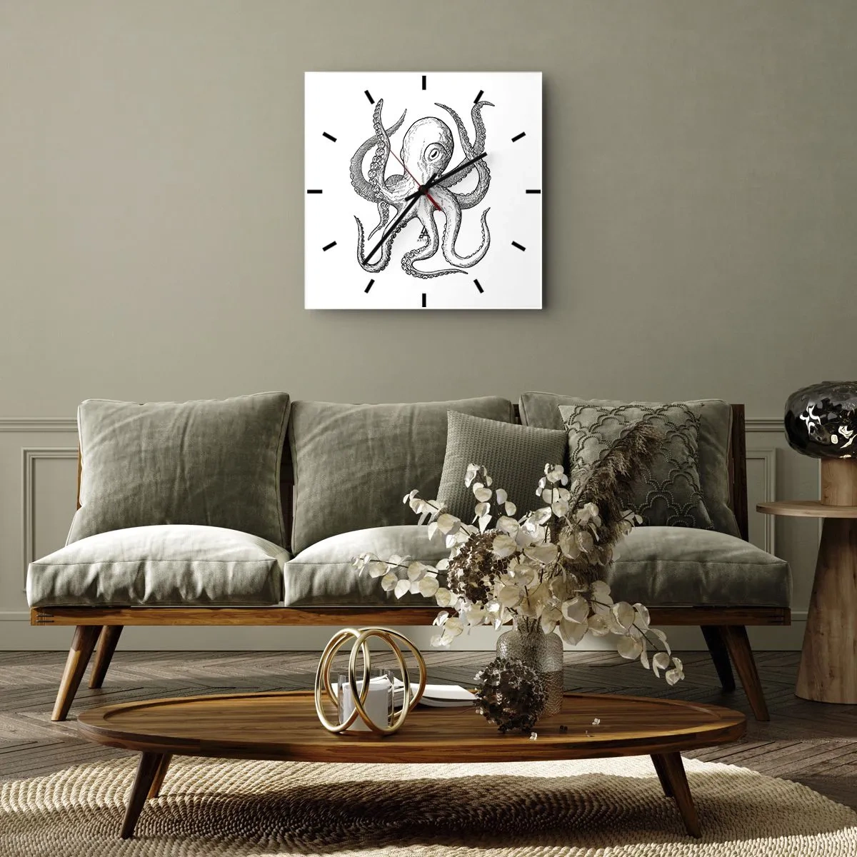 Wall clock - Clock on glass - Dancing with the Waves - 30x30 cm