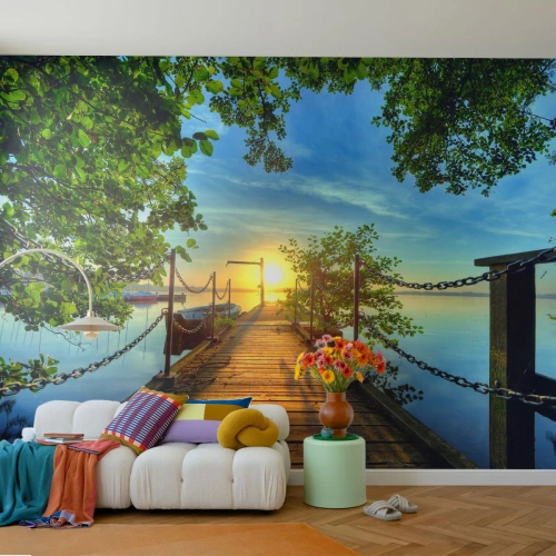 Custom Wallpaper Standard Eco - Sunset by the Water - Landscape, Lake, Sailboat