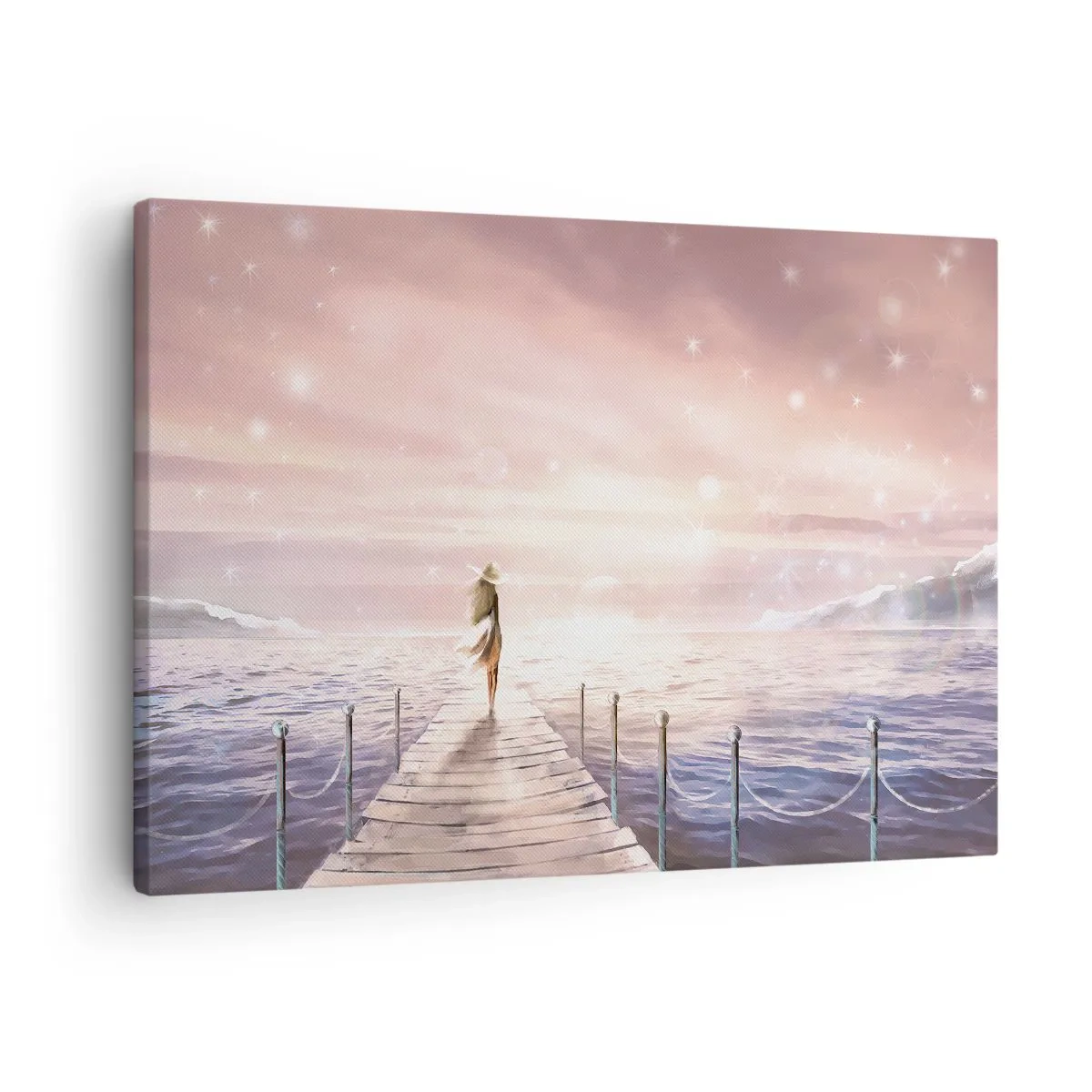 Canvas picture - A woman on a jetty in a magical sunset setting - 70x50cm - In a Dream World - Modern wall decoration for the living room and bedroom ARTTOR